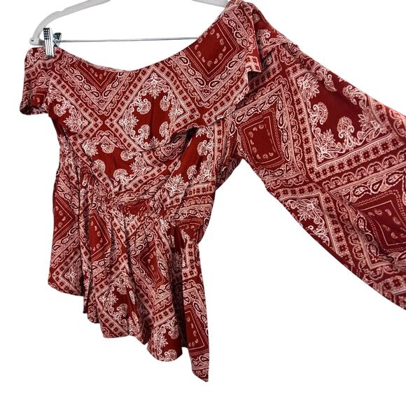 Savanna Jane New Bandana Print One Shoulder Ruffle Peplum Hem Top Large Western - Picture 4 of 12